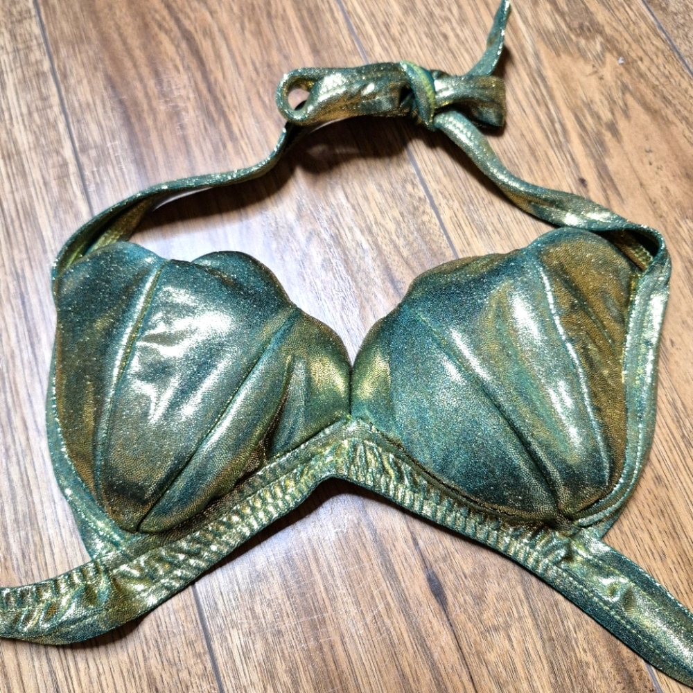 J valentine Mermaid Green Gold Bikini bra top size small